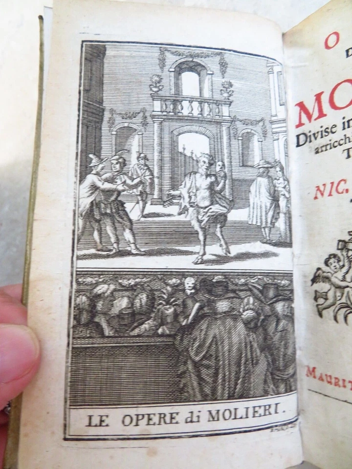 1739 MOLIERES OPERAS 3 VOLS  26 ENGRAVED PLATES vellum binding - Image 3 of 4