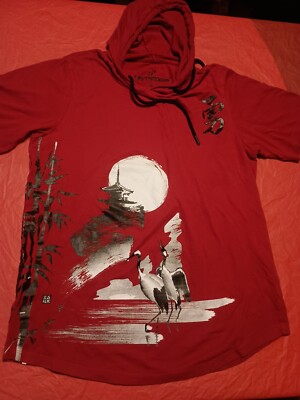 Upstanders Red Hoodie Sweatshirt, Crane Asian Scene, Teens Size M