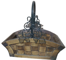 Wooden Weaved Basket Metal Handle 12"x7"x4" Country Farmhouse Home DEcor