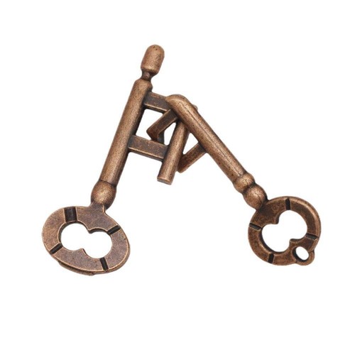 Vintage Alloy Cast Puzzle Box Metal Lock Toys IQ Brain Teaser Lock Game Key S8F8 - Photo 6/9