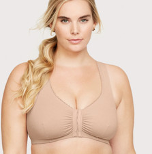 Glamorise 46B/C/D Front Closure Cotton T-Back Comfort Sleep Bra NWOT Cafe 1908