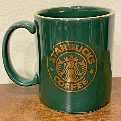 Vintage 90s Green Starbucks Mug Siren Gold Rim & Logo Coffee Cup Teacup VTG  | eBay