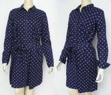Tommy Hilfiger Shirt Dress Floral Button Front Sash Tie Navy Red White Calico M