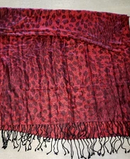 womens LONG WIDE SCARF red black DESIGN FRINGE TRIM 62 X 16 INCH one size NICE @