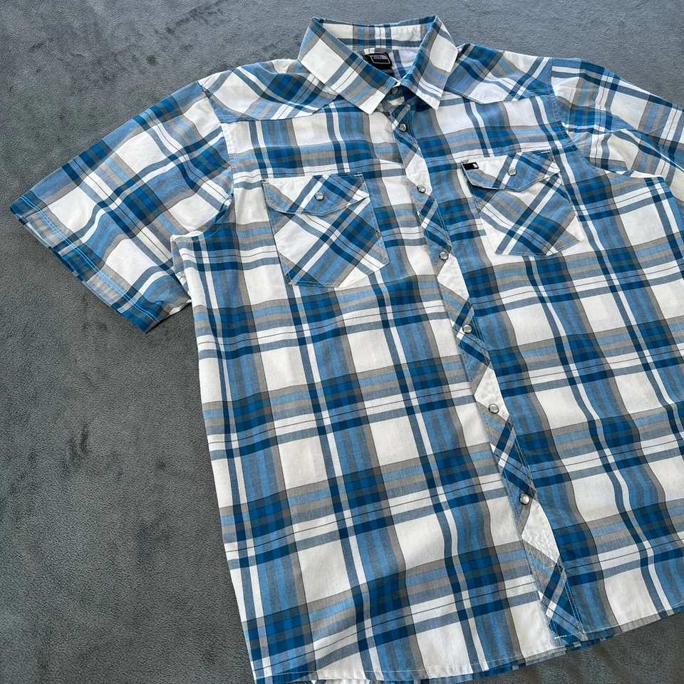 Camisa North Face Para Hombres Extra Grande Azul A Cuadros Perla A Presión Western Rodeo Ranchwear Foto 3 de 4