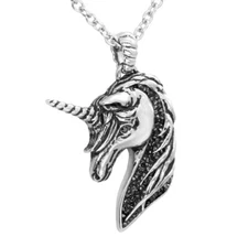 Unicorn Pendant Necklace Black Cubic zirconias horse Pendant