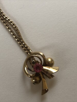 Vintage 12KG Gold Filled Necklace Pink Gem 9''