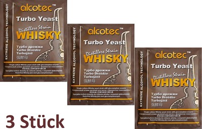 3 X Turbohefe Alcotec Whisky + GA Enzym Alkohol Gärhefe Hefe Brennhefe brauen