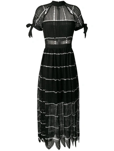 Self-Portrait Black Scalloped Edge Crochet Knit Short Sleeve Midi Dress sz  4 NWT | eBay