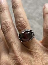 Vintage Art Deco Large Garnet And Marcasite Sterling Silver Ring