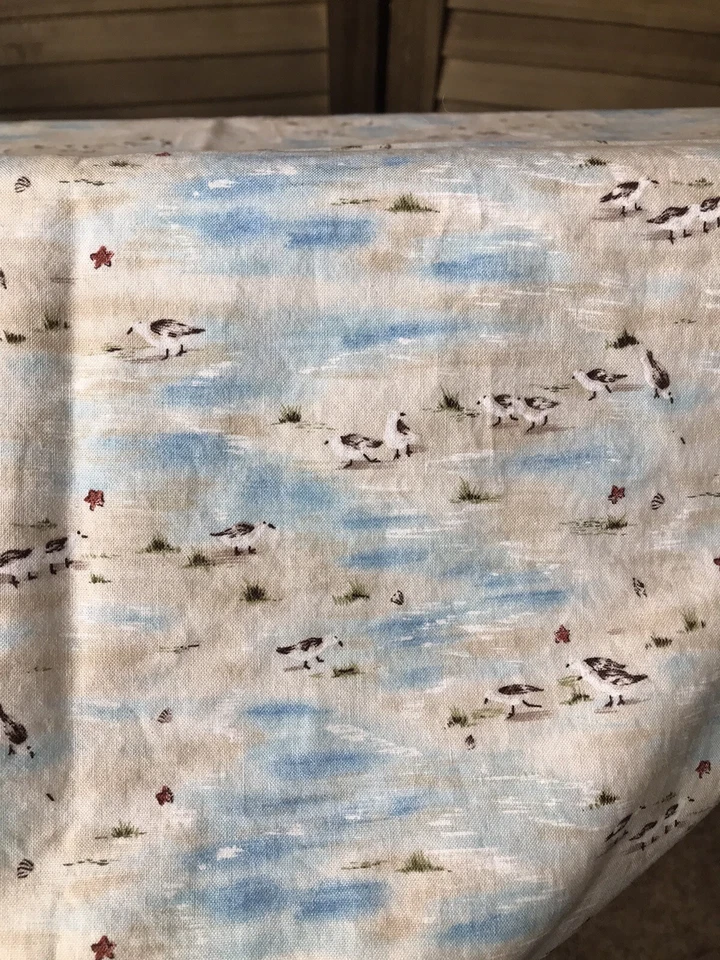 Fabric Timeless Treasure Beach Seashore Birds Gulls Muted Beige Aqua Blue 3/4 yd - Image 4 of 4