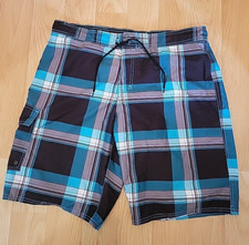 ROUNDTREE  YORK Mens Blue Plaid Swim Trunks Size L Swim Suit w/ Pockets