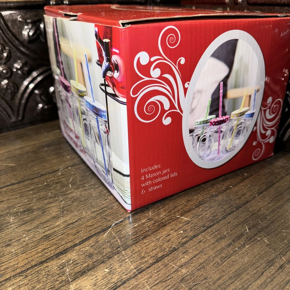 Набор напитков Mason Jar. 4 прозрачные стеклянные кружки с крышкой и 3 соломинками. - Изображение 3 из 4