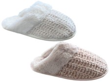 Ladies Super Soft Knit Slippers Faux Fur Lined Chenille Comfort Cosy House Mules