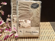 Pair ~  TOMMY BAHAMA Home Nador Cotton Embroidered Euro  Sham Fatigue Green Sage