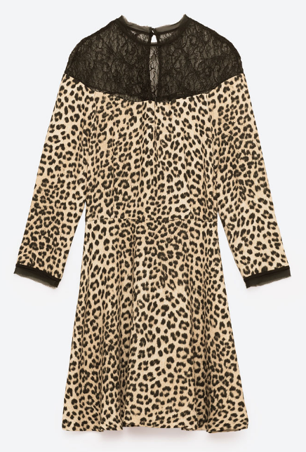 Zara Animal print contrast lace 3/4 sleeve dress-leopard print-sz M-NWT-$70  | eBay