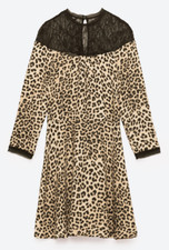 Zara Animal print contrast lace 3/4 sleeve dress-leopard print-sz M-NWT-$70