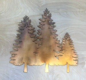 3 Pine Trees Scene Copper Patina Finish Metal Wall Art Hanging Ebay