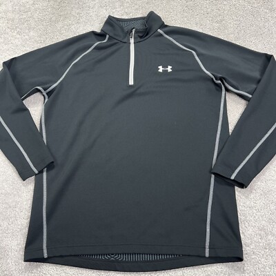 Under Armour Sweatshirt Mens Large Infrared Black 1/4 Zip Pullover Cold Gear EUC