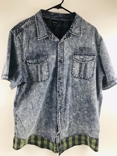 BUFFALO DAVID BITTON Shirt Men’s Size XXL Saigeni Short Sleeve Denim & Check
