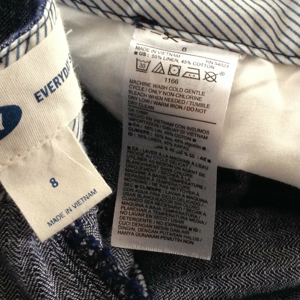 Pantalones cortos informales antiguos azul marino mezcla de lino todos los días mujer talla 8 tiro medio lunares azules Foto 3 de 3