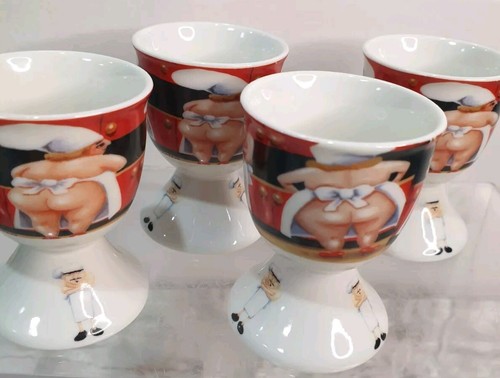 Maxwell And Williams Set Of 4 Egg Cups  Cheeky Chef Bone China - Picture 1 of 5