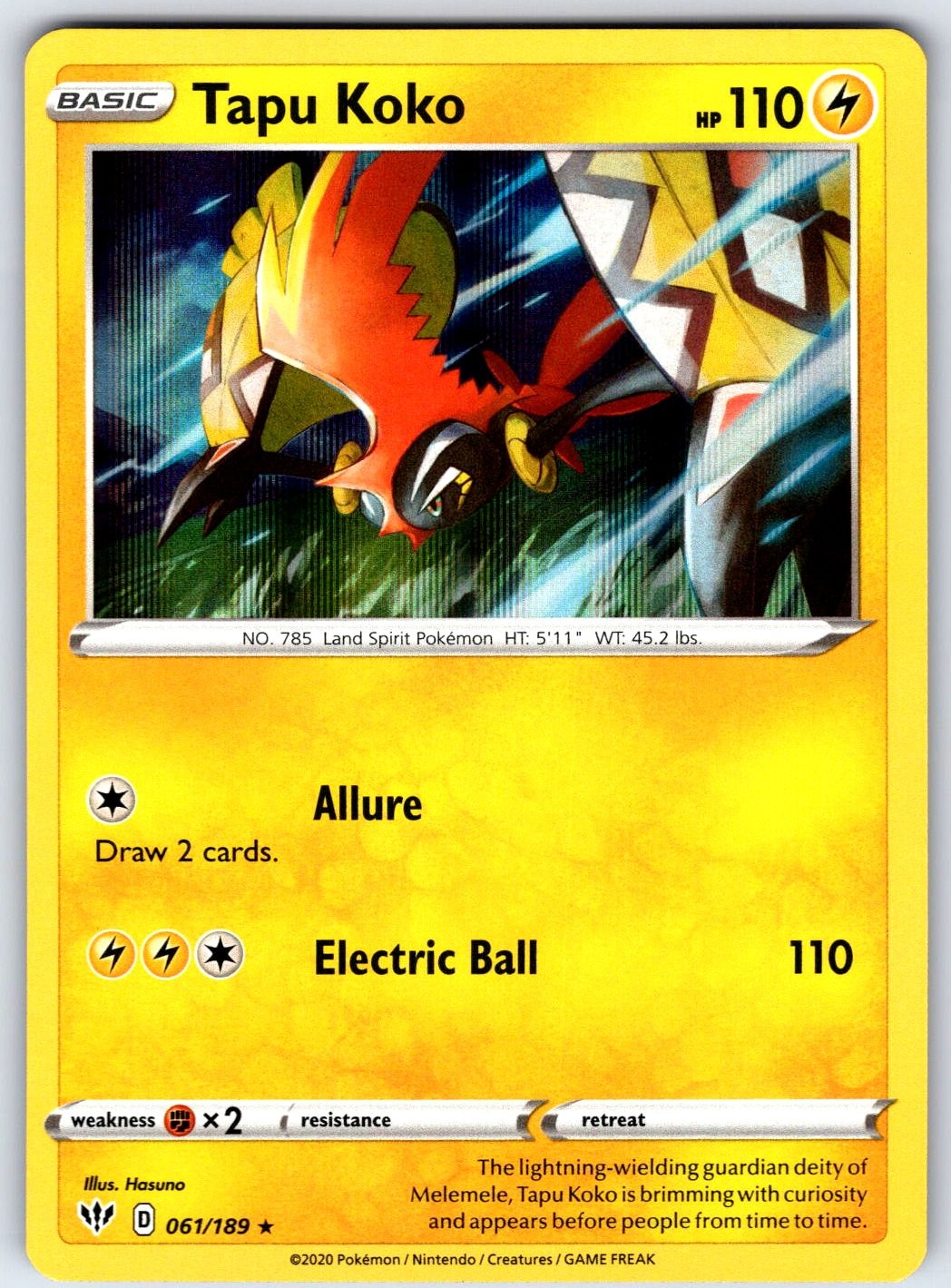 TAPU KOKO - Pokemon - 061/189 Darkness Ablaze - Holo NM/M