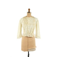 Vintage 1900s Edwardian White Cotton  Crochet Pigeon Bust Antique Blouse Shirt