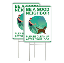Clean up after Your Dog Signs 2 Pack, 9 X 12" with Metal H-Stakes, Double Side