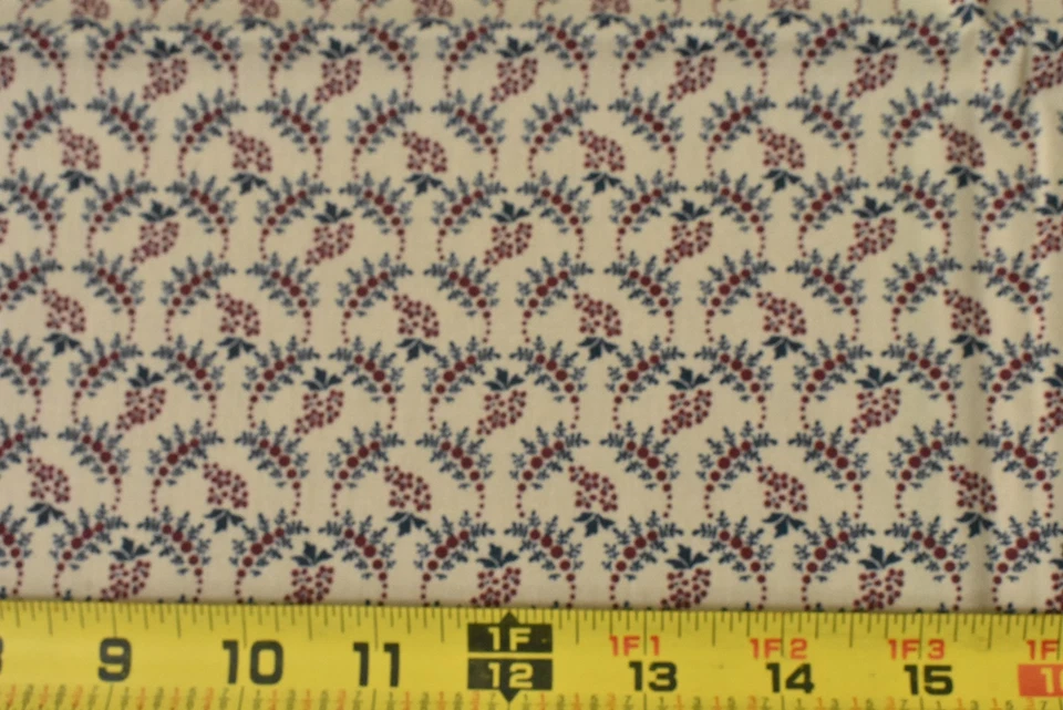 By 1/2 Yd, Navy & Burgundy Floral on Tan Quilt Cotton, Connecting Threads,V706 - Image 2 of 4