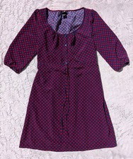 Hm Retro 90s Y2k Blue Red Polkadot Balloon Sleeve Button Drawstring Dress M Hm Retro 90s Y2k Blue Red Polkadot Balloon Sleeve Button Drawstring Dress M