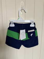 NWT Boys Beaufort Bonnet Swim Trunks Navy Green Colorblock Size 6  12 Months