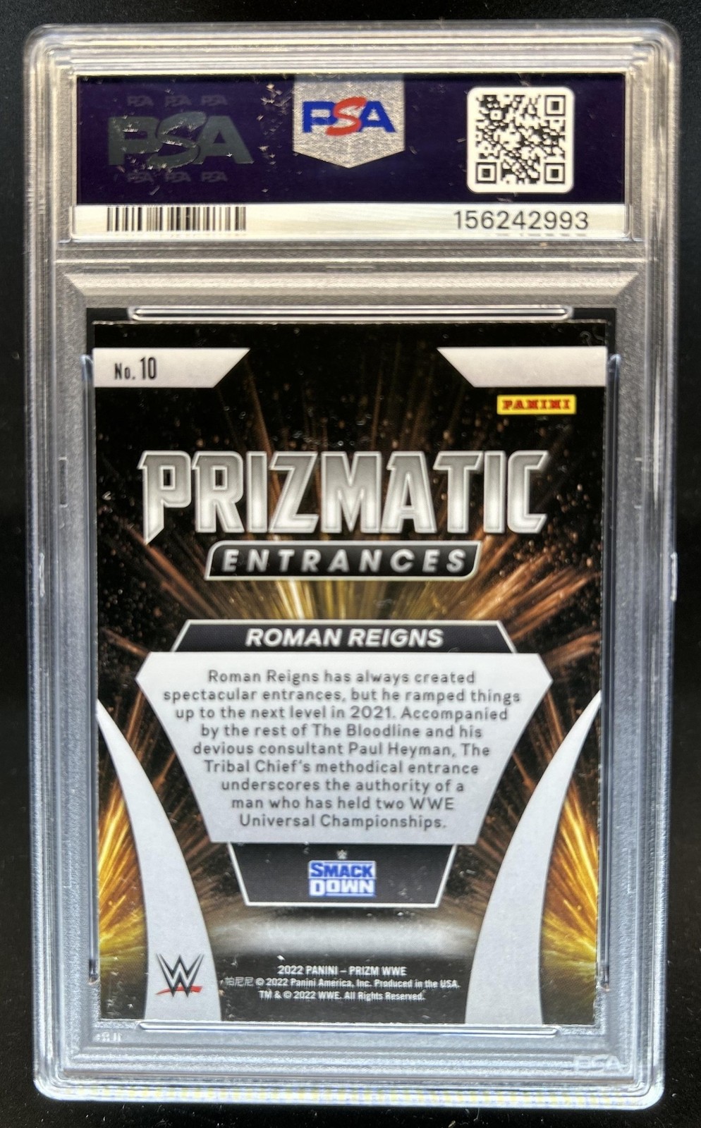 2022 Panini Prizm WWE Roman Reigns Prizmatic Entrances #10 PSA 9 view 2
