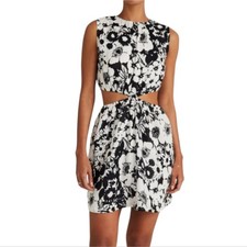 Faithful The Brand La Pineta Dress Women 12 White Black 100% Linen Short Cut Out