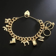 9ct Gold | Belcher Bracelet with Pets & Post Charm | 8 Inch Unisex London style