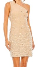 NWT STUNNING Mac Duggal One Shoulder Crystal Drip Nude Dress Evening Met Gala