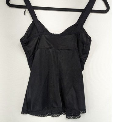 Vintage Black Lace Trim Camisole Tank Top Small Made in USA Nylon