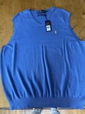 New Polo Ralph Lauren Light Blue Pony 100 Pima Cotton V Neck Vest Sweater 3XB
