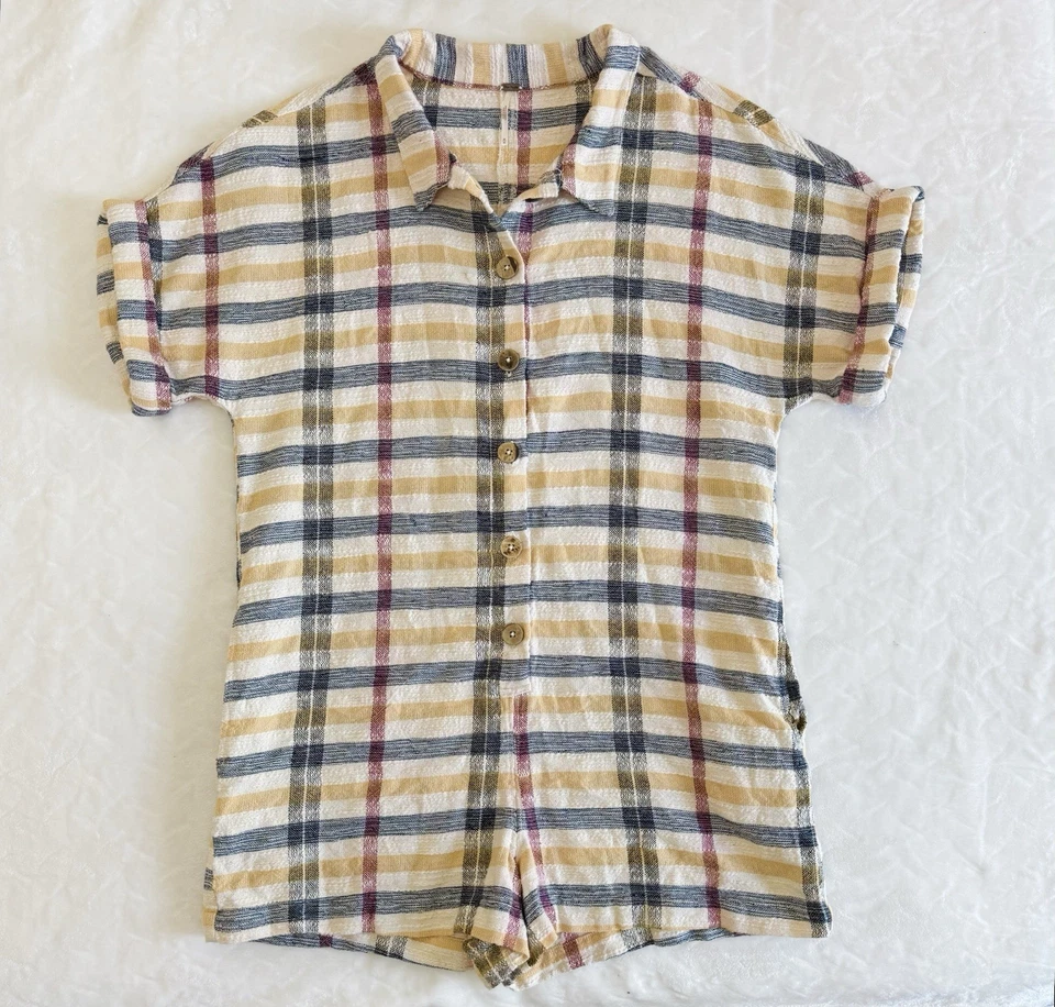 Комбинезон Free People размер M FELICITY CHECK НАТУРАЛЬНЫЙ в клетку на пуговицах спереди - Изображение 4 из 4