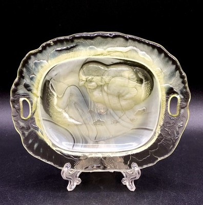 Vintage BOYD Yellow Clear SLAG Art Glass Hatching Chick Trinket Tray Dish 5 
