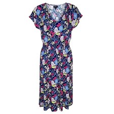 Talbots Women's Size MP Smocked Fit & Flare Floral Dress Split Neck Knee Length