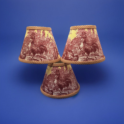 Set Of 3 Red Gold Spice La Petite Ferme Rooster French LampShade Chandelier