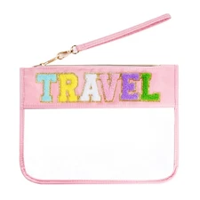 Chenille Letter Bag Multi-Purpose Nylon Clear Makeup Cosmetic Pouches Pink
