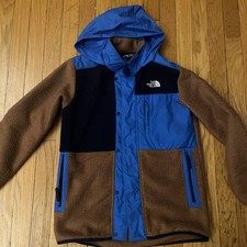 The North Face Jacket Youth large 14/16 blue Brown Sherpa Snap Hooded