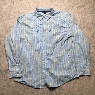 Patagonia Shirt Mens Large Blue Stripe Snap Front Vented Fishing STY52315 Pucker