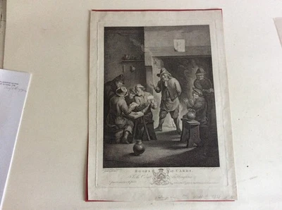 „Boors at Cards“ von Jean-Baptiste Michel Kupferstich auf Velin  1778  MRNT - Bild 1 von 3