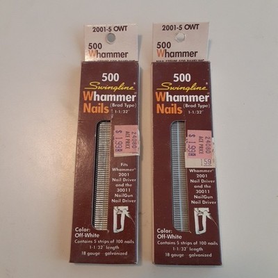 Lot of 2 Swingline Whammer Nails Off-White 500PK.  1-1/32''  18 Ga. 2001-5  OWT