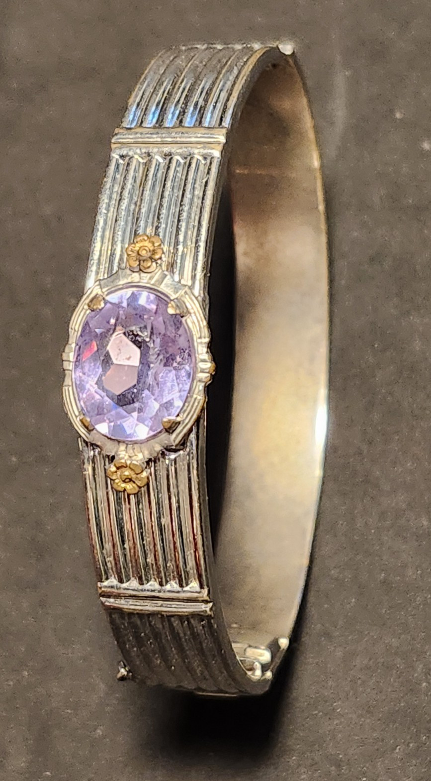 Art Deco Bracelet Lavender Stone Hinged Bangle Safety Chain by Allco