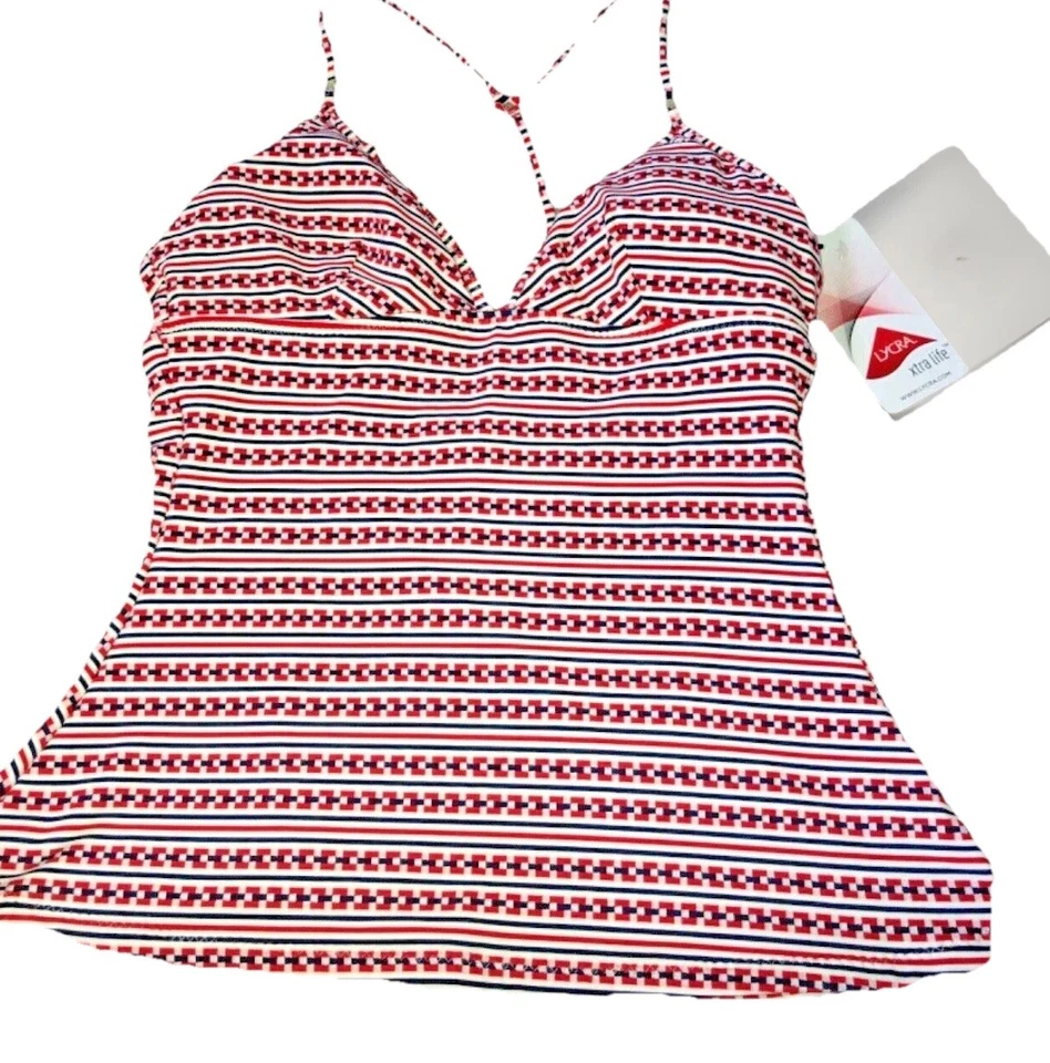 Athleta Damen XS Tankini Oberteil Rot Weiß Blau Neu mit Etikett