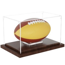 Football Display Case With Wood Base Acrylic Clear Box Ball Holder Sports